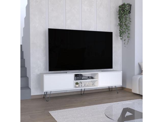 Waco TV Rack, Hairpin Stand with Spacious Storage and Cable Management Holes, White