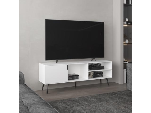Vulcan 63' Wide Tv Stand with One Cabinet, Three Open Shelves, Cable Management, Living Room, Tv Room White
