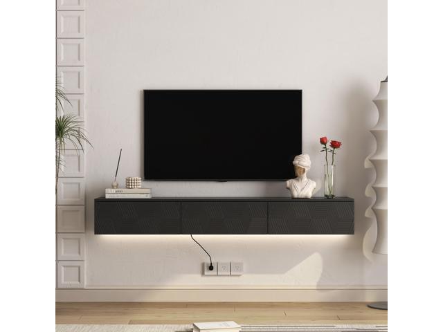 Floating TV Stand Wall Mounted with 16 Color LEDs,67' Modern TV Stand, Floating TV Cabinet Entertainment Center for 55 60 65 Inch TV,Black