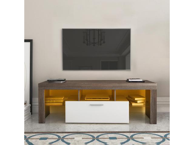 20 minutes quick assembly brown simple modern TV stand with the toughened glass shelf Floor cabinet Floor TV wall cabinet Brown + whiteTV bracket ...