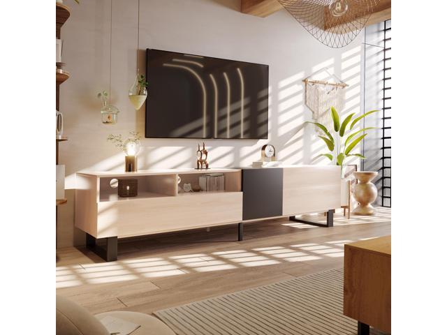 Modern TV Stand for 80'' TV with Double Storage Space, Media Console Table, Entertainment Center with Drop Down Door for Living Room, Bedroom, Home...