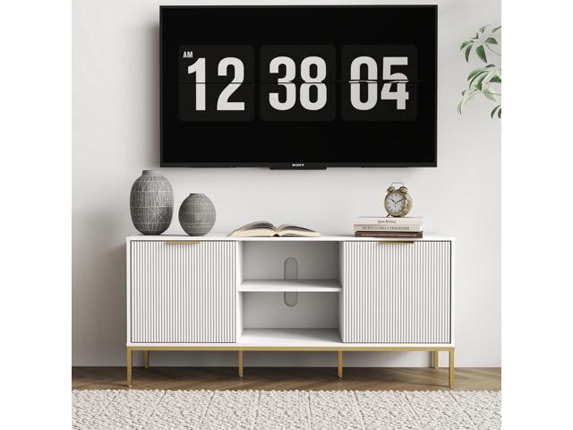 Modern TV Stand with Wave-Design Doors, Open Shelf & Adjustable Shelf - Stylish and Functional for Your Living Room