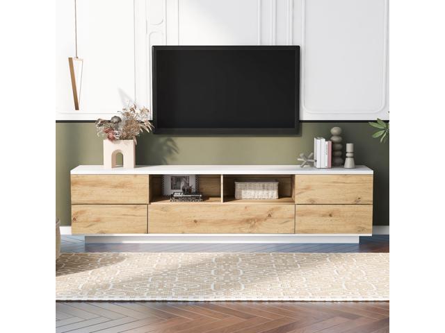 Modern TV stand for TVs up to 80'', Media Console with Multi-Functional Storage, Entertainment Center with Door Rebound Device, TV cabinet for...