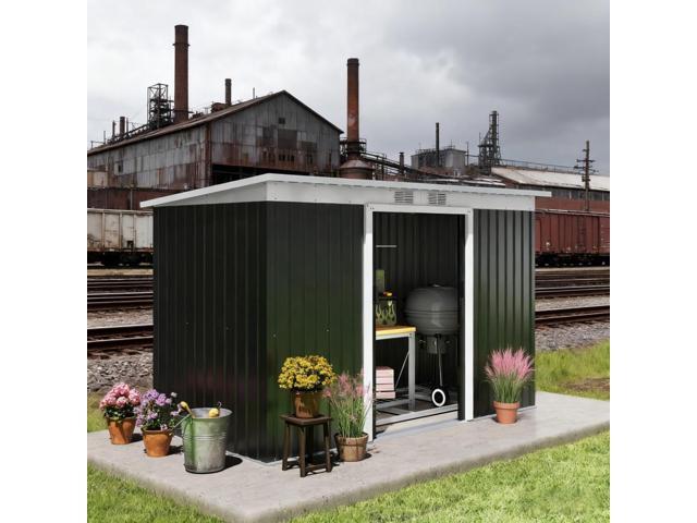 Dark Gray Garden Storage Shed Outdoor Storage Shed 9' x 4' Tool House with Double Lockable Doors for Backyard, Patio, Lawn, Garage,