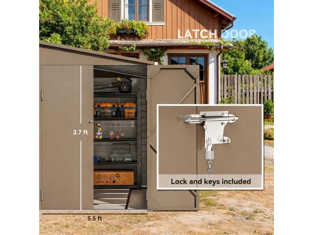 Outdoor Storage Shed Brown Metal Shed with Foundation Kit, Lockable Doors and Gloves for Patio, Law