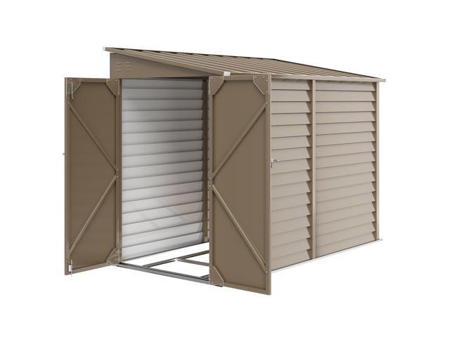 Outdoor Storage Shed Brown Metal Shed with Foundation Kit, Lockable Doors and Gloves for Patio, Law