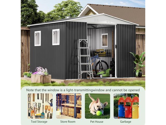 Metal Anti-Corrosion Utility Tool House with Lockable Door, Garden Shed 10FTx8FT Apex Roof Grey With Windows and Aluminum alloy frame
