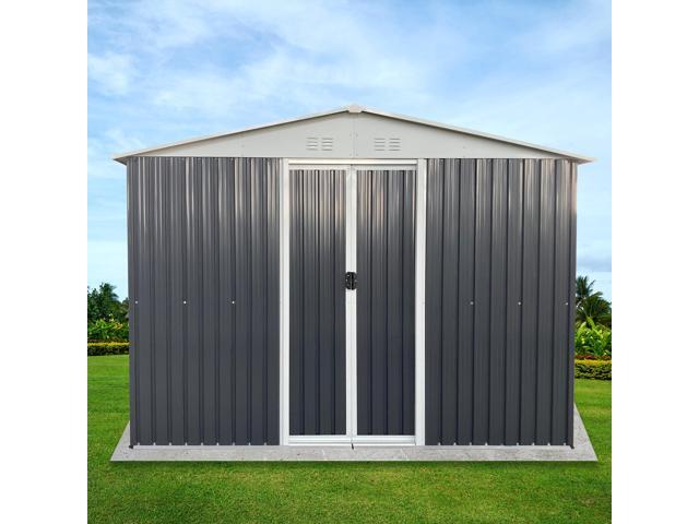 Metal Anti-Corrosion Utility Tool House with Lockable Door, Garden Shed 10FTx8FT Apex Roof Grey With Windows and Aluminum alloy frame