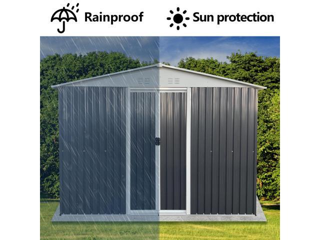 Metal Anti-Corrosion Utility Tool House with Lockable Door, Garden Shed 10FTx8FT Apex Roof Grey With Windows and Aluminum alloy frame