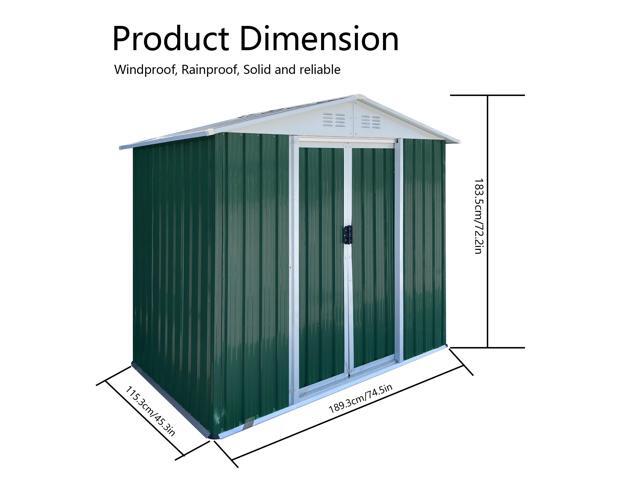 6FTx4FT Apex Roof Green Outdoor Tool Storage House Garden Shed With Aluminum Alloy Frame And Sliding Door