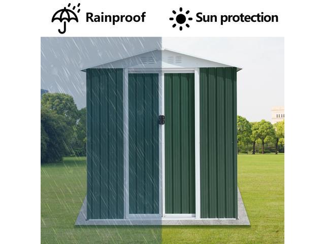 6FTx4FT Apex Roof Green Outdoor Tool Storage House Garden Shed With Aluminum Alloy Frame And Sliding Door