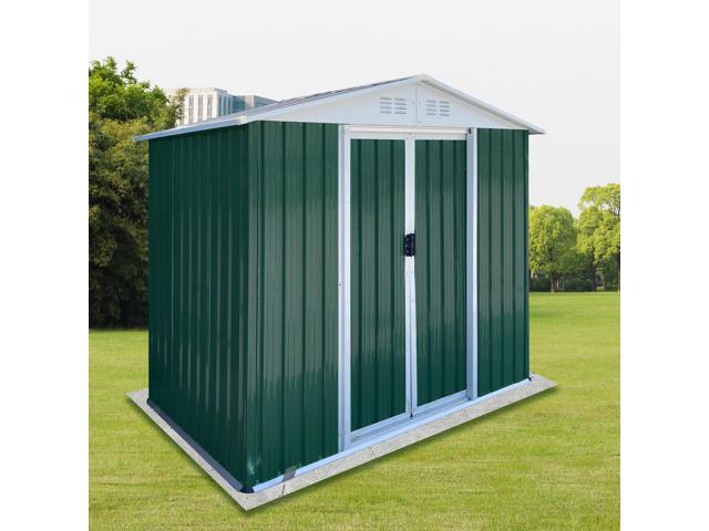 6FTx4FT Apex Roof Green Outdoor Tool Storage House Garden Shed With Aluminum Alloy Frame And Sliding Door