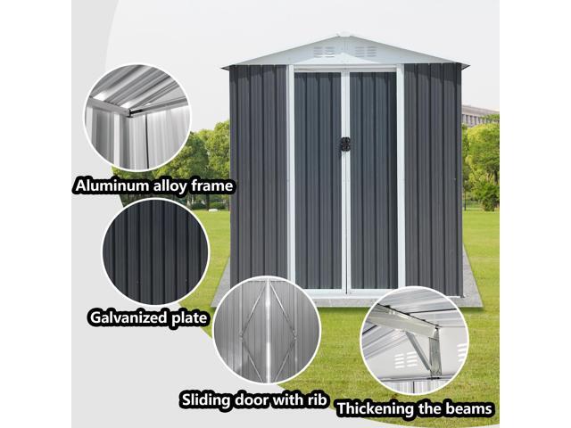 Outdoor Storage Sheds 6FTx4FT Apex Roof Grey With Base Frame