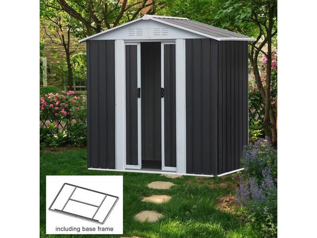 Outdoor Storage Sheds 6FTx4FT Apex Roof Grey With Base Frame