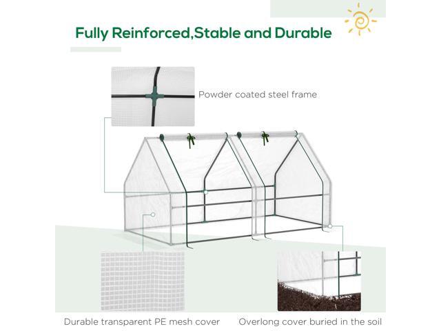 Outsunny 6' x 3' x 3' Portable Mini Greenhouse Outdoor Garden with Large Zipper Doors and Water/UV PE Cover, White