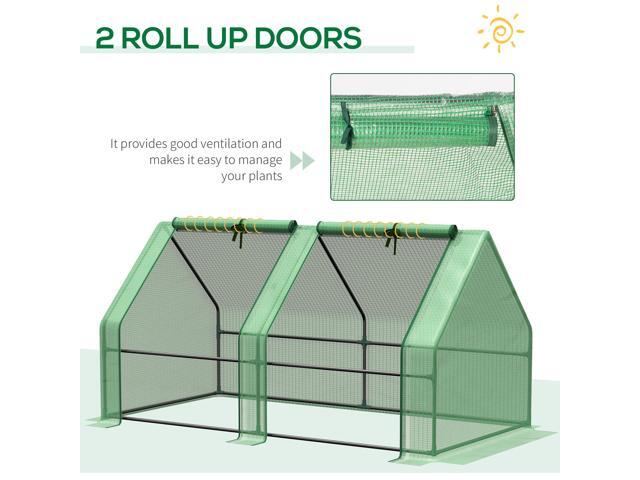 Outsunny 6' x 3' x 3' Portable Mini Greenhouse Outdoor Garden with Large Zipper Doors and Water/UV PE Cover, Green