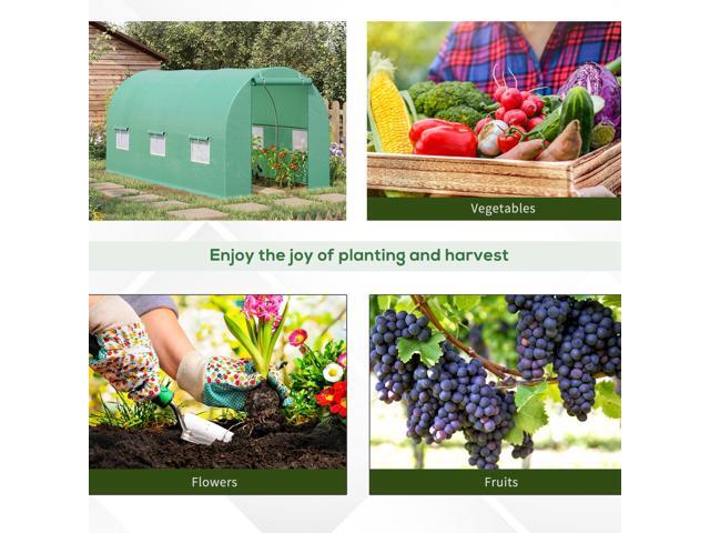 Outsunny 15' x 6' x 7' Walk-in Tunnel Greenhouse Garden Plant Growing House with Door and Ventilation Window, Green