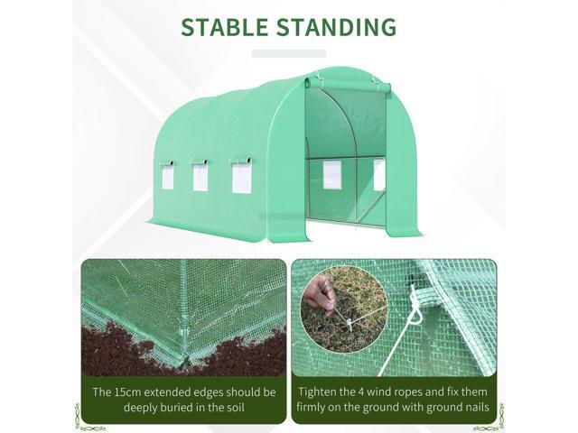 Outsunny 15' x 6' x 7' Walk-in Tunnel Greenhouse Garden Plant Growing House with Door and Ventilation Window, Green