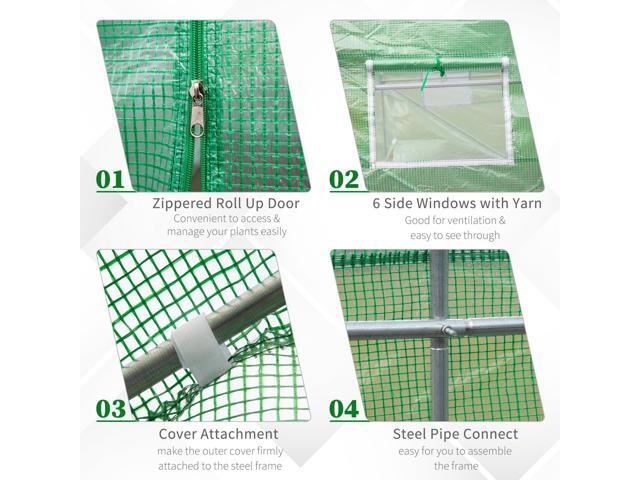Outsunny 15' x 6' x 7' Walk-in Tunnel Greenhouse Garden Plant Growing House with Door and Ventilation Window, Green