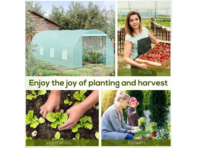 Outsunny 20' x 10' x 7' Walk-In Tunnel Greenhouse, Garden Warm House, Large Hot House Kit with 8 Roll-up Windows & Roll Up Door, Steel Frame, Green