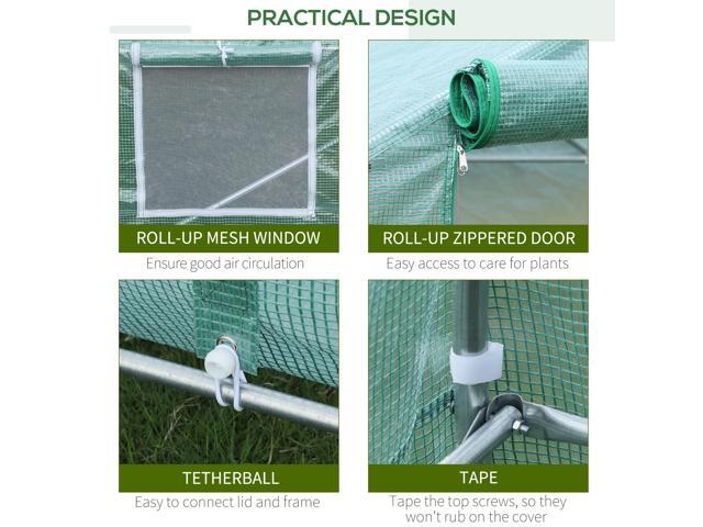Outsunny 20' x 10' x 7' Walk-In Tunnel Greenhouse, Garden Warm House, Large Hot House Kit with 8 Roll-up Windows & Roll Up Door, Steel Frame, Green