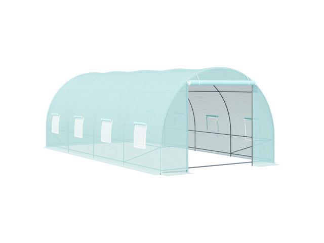 Outsunny 20' x 10' x 7' Walk-In Tunnel Greenhouse, Garden Warm House, Large Hot House Kit with 8 Roll-up Windows & Roll Up Door, Steel Frame, Green