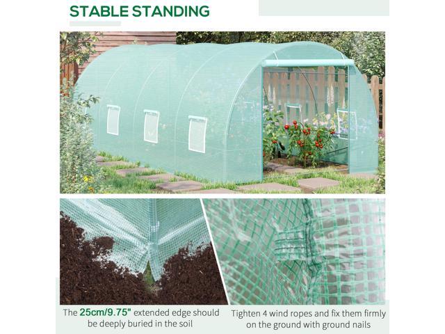 Outsunny 20' x 10' x 7' Walk-In Tunnel Greenhouse, Garden Warm House, Large Hot House Kit with 8 Roll-up Windows & Roll Up Door, Steel Frame, Green