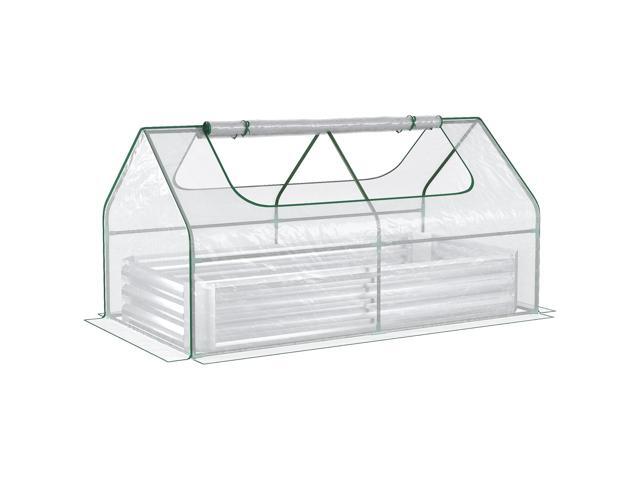 Outsunny 6' x 3' Galvanized Raised Garden Bed with Mini PVC Greenhouse Cover, Outdoor Metal Planter Box with 2 Roll-Up Windows for Growing Flowers,...