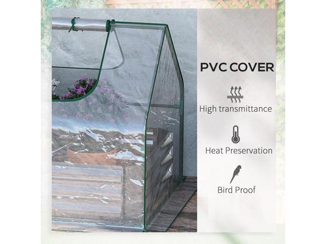 Outsunny 6' x 3' Galvanized Raised Garden Bed with Mini PVC Greenhouse Cover, Outdoor Metal Planter Box with 2 Roll-Up Windows for Growing Flowers,...