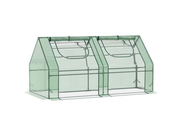 Outsunny 6' x 3' x 3' Portable Greenhouse, Garden Green House with 2 PE/Plastic Covers, Steel Frame and 2 Roll Up Windows, Green