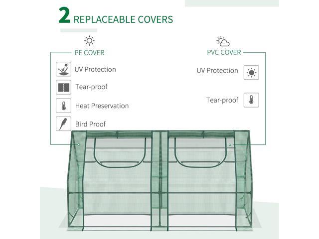 Outsunny 6' x 3' x 3' Portable Greenhouse, Garden Green House with 2 PE/Plastic Covers, Steel Frame and 2 Roll Up Windows, Green