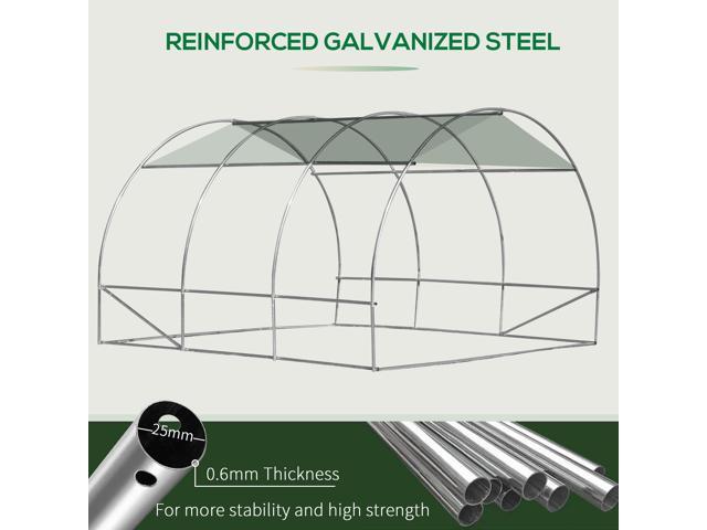 Outsunny 10' x 10' x 6.5' Walk-in Tunnel Hoop Greenhouse, Polyethylene PE Cover, Steel Frame, Roll-Up Zipper Door & Windows for Flowers,...