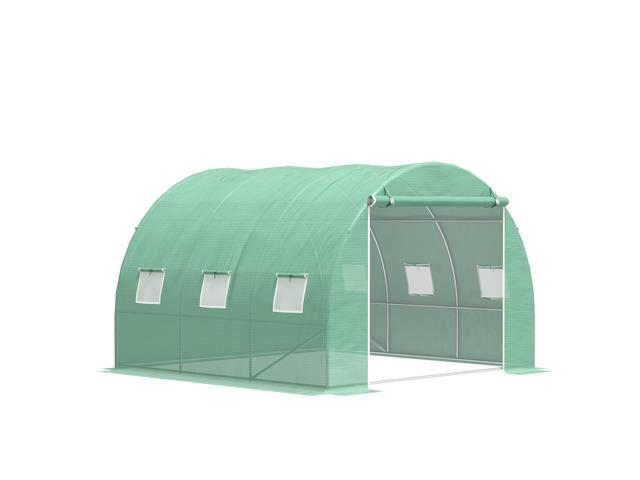 Outsunny 10' x 10' x 6.5' Walk-in Tunnel Hoop Greenhouse, Polyethylene PE Cover, Steel Frame, Roll-Up Zipper Door & Windows for Flowers,...