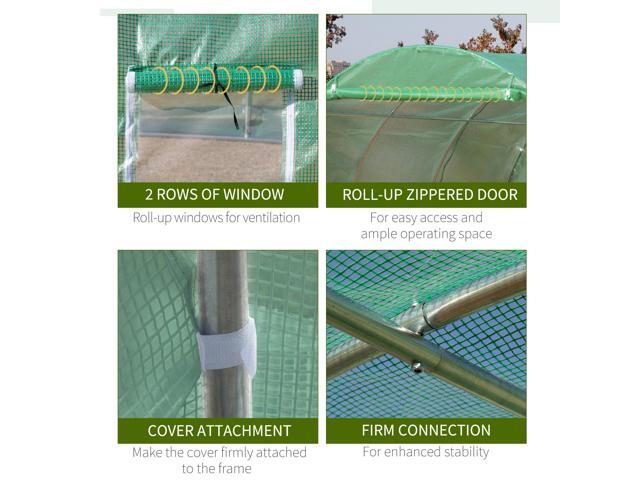 Outsunny 10' x 10' x 6.5' Walk-in Tunnel Hoop Greenhouse, Polyethylene PE Cover, Steel Frame, Roll-Up Zipper Door & Windows for Flowers,...