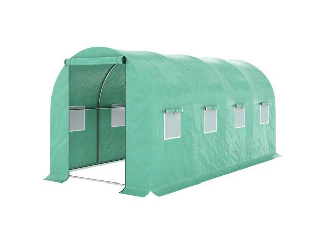 Outsunny 15' x 7' x 6.5' Walk-in Tunnel Hoop Greenhouse, Green House with Polyethylene PE Cover, Steel Frame, Roll-Up Zipper Door & Windows for...