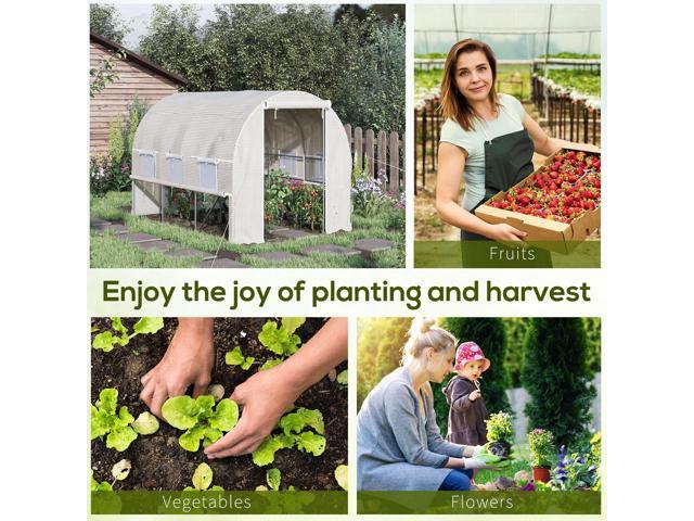 Outsunny 10' x 7' x 7' Walk-in Tunnel Greenhouse, Outdoor Green House with Anti-Tear PE Cover, Zipper Doors and Mesh Windows, White