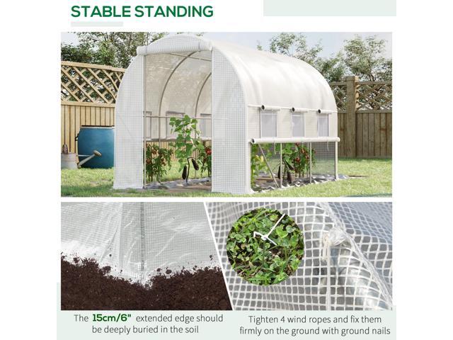 Outsunny 10' x 7' x 7' Walk-in Tunnel Greenhouse, Outdoor Green House with Anti-Tear PE Cover, Zipper Doors and Mesh Windows, White