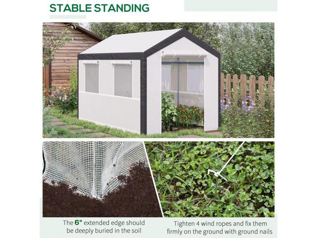 Outsunny 10' x 7' x 7' Walk-In Greenhouse, Outdoor Garden Warm Hot House with 4 Roll-up Windows, 2 Zippered Doors and Weather Cover, White