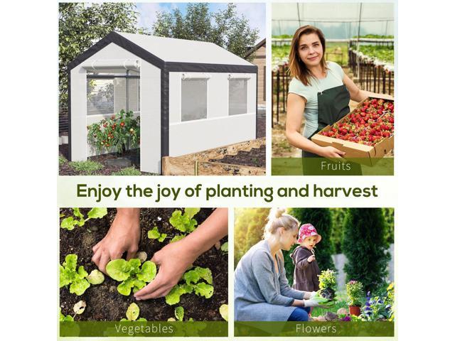Outsunny 10' x 7' x 7' Walk-In Greenhouse, Outdoor Garden Warm Hot House with 4 Roll-up Windows, 2 Zippered Doors and Weather Cover, White