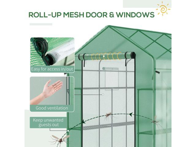 Outsunny 7' x 5' x 6' Walk-in Greenhouse with Mesh Door and Windows, 18 Shelf Hot House with Trellis, Plant Labels, UV protective for Growing...