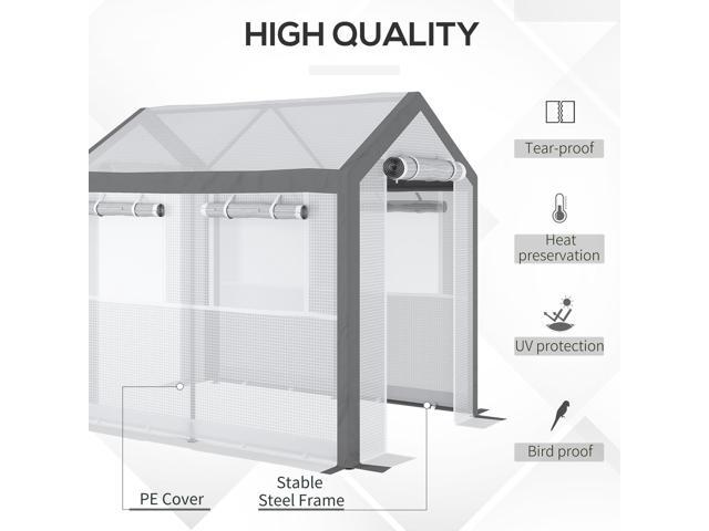 Outsunny 8' x 6' x 7.5' Walk-In Greenhouse, Outdoor Gardening Canopy with 6 Roll-up Windows, 2 Zippered Doors & Weather Cover, White