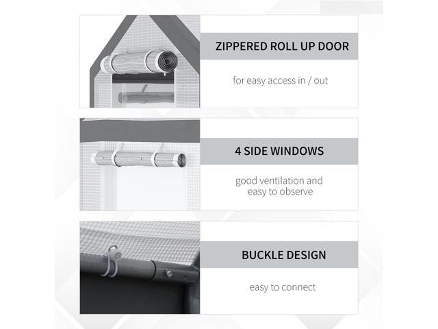 Outsunny 8' x 6' x 7.5' Walk-In Greenhouse, Outdoor Gardening Canopy with 6 Roll-up Windows, 2 Zippered Doors & Weather Cover, White
