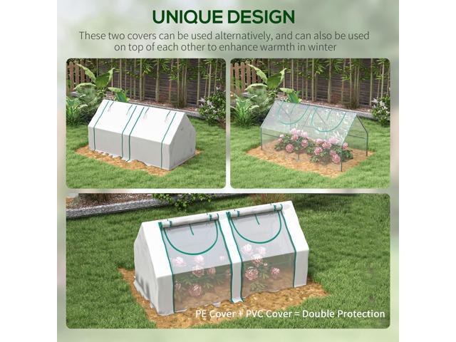 Outsunny 6' x 3' x 3' Portable Greenhouse, Garden Green House with 2 PE/Plastic Covers, Steel Frame and 2 Roll Up Windows, Clear