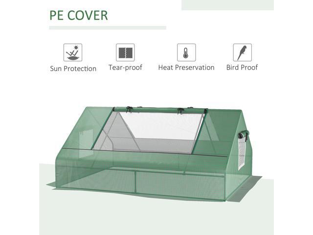 Outsunny 71' x 55' x 32' Mini Tunnel Greenhouse, Garden Planting Shed, Outdoor Flower Planter Warm House with Zipper Windows and Door, Green