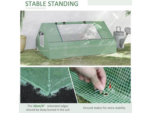 Outsunny 71' x 55' x 32' Mini Tunnel Greenhouse, Garden Planting Shed, Outdoor Flower Planter Warm House with Zipper Windows and Door, Green