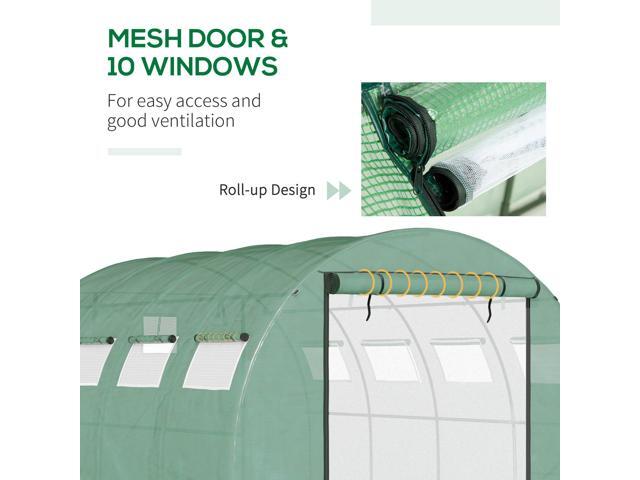 Outsunny 13' x 10' x 6.5' Walk-in Tunnel Greenhouse with 2 Zippered Mesh Doors & 10 Mesh Windows, Upgraded Gardening Plant Hot House with...