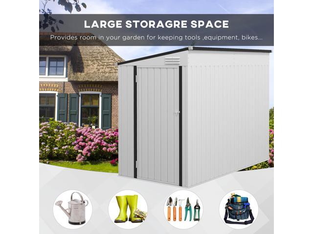 Outsunny 4' x 7.7' Metal Outdoor Storage Shed, Lean to Storage Shed, Garden Tool Storage House with Lockable Door and 2 Air Vents for Backyard,...