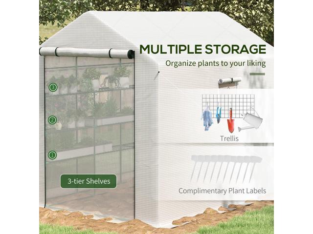 Outsunny 8' x 6' x 7' Walk-in Greenhouse with Mesh Door and Windows, 18 Shelf Green House with Trellis, Plant Labels, UV protective for Growing...