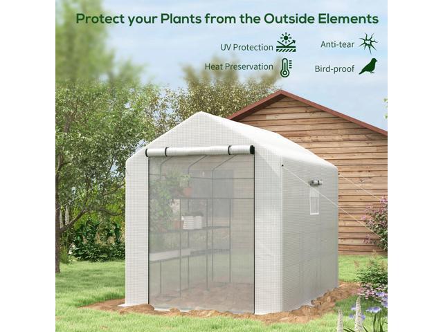 Outsunny 8' x 6' x 7' Walk-in Greenhouse with Mesh Door and Windows, 18 Shelf Green House with Trellis, Plant Labels, UV protective for Growing...