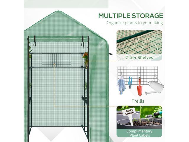 Outsunny 7' x 5' x 6' Walk-in Greenhouse with Mesh Door and Windows, 18 Shelf Hot House with Trellis, Plant Labels, UV protective for Growing...